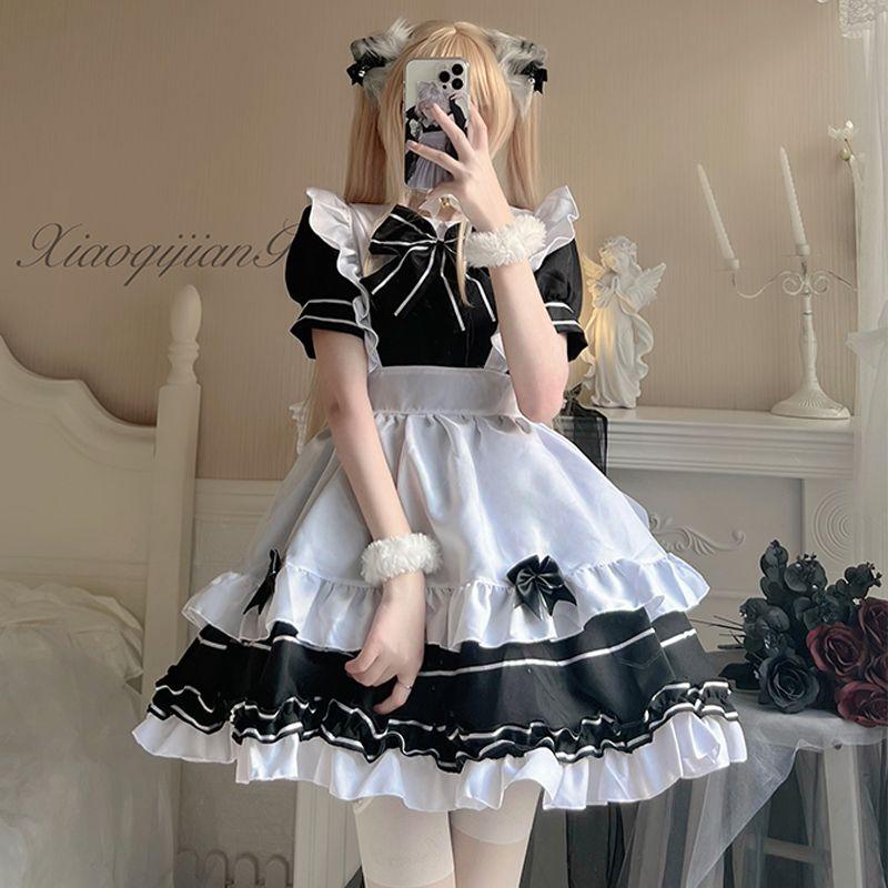 Đồng Phục Khuôn Viên Cho Nam Và Nữ, Trang Phục Hầu Gái, Cos, Váy Công Chúa Lolita Nhật Bản Màu Đen Và Trắng, Deacon, Mèo Dễ Thương 0