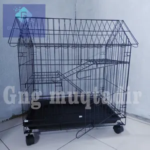 kandang kucing tingkat 2 model atap bahan tebal premium ukuran 60x40x70 cm cat coating tahan karat di lengkapi dengan roda