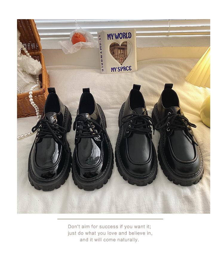 Product Introduction of British Style Leather Shoes Women's New Spring and Autumn Thick Bottom All-Match JK Pumps with Skirt Loafers Retro Black Tie 13
