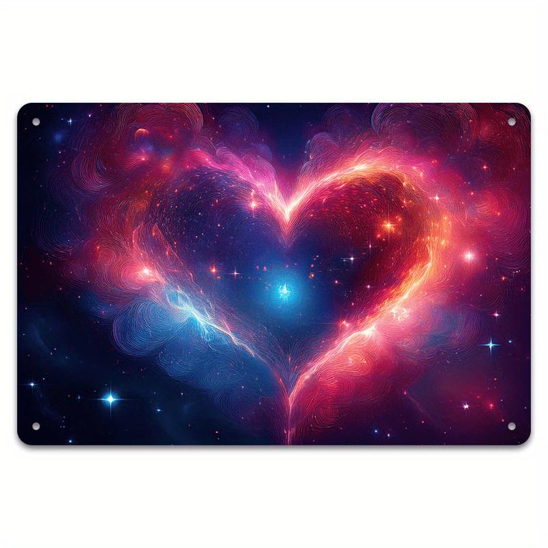 Room Decor 1pc, "Romantic Valentine'S Day, Starry Sky, Couples" Abstract Style Painting Metal Decorative Sign, Holiday Wall Decor, 8 * 12 Inches, Valentine'S Day Decorative Gift - Suitable for Festive Aluminum Foil Carved Decorations for Home Living Room, 1