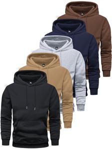 Men's Solid Color Pocket Drawstring Hoodie, Casual Regular Fit Long Sleeve Hooded Sweatshirt for Spring & Fall, Men's Top for Daily Wear