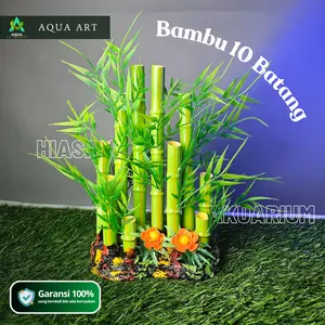 Hiasan Akuarium Ornamen Aquascape Bambu PVC Plastik Alami 10 Batang
