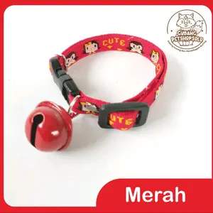 Kalung kucing motif pinguin lonceng ufo pengait hitam