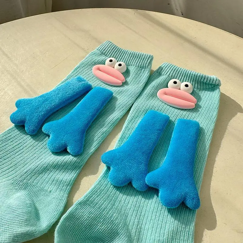 Hot Selling Dopamine Girl Pile Up Socks Funny Holding Hands Cute Sausages Mouth Calves Mid Leg Socks Womenswear Breathable