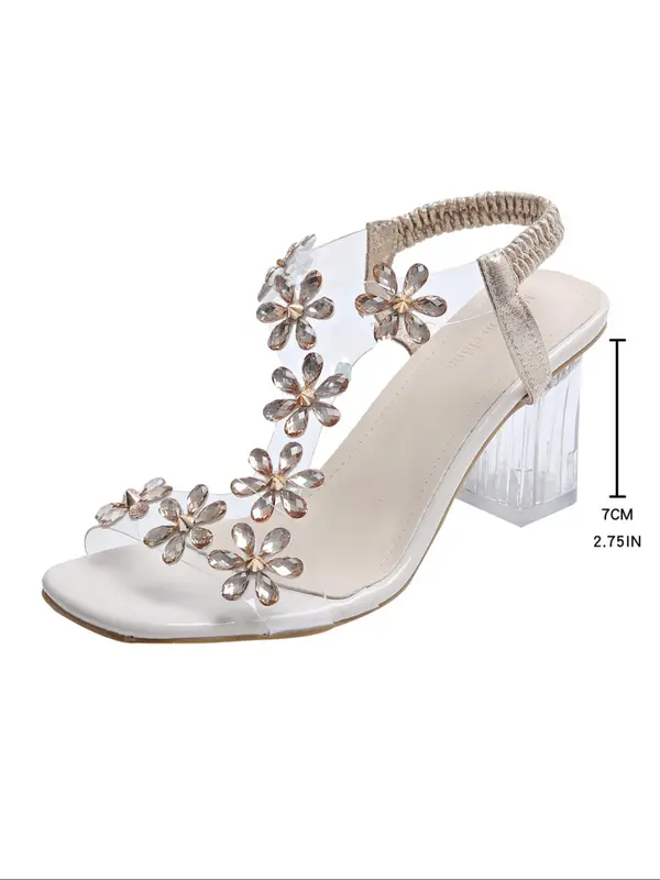 Women's Fashionable Flower Decorated High Heel Sandals, Elegant Transparent Chunky Heeled Sandals for Party, Daily Clothing Decor for Women & Girls, Summer 1