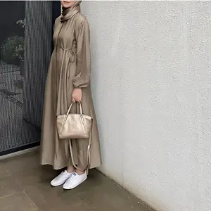 Gamis Hazzel Midi Dress Polo Linen Tali Pinggang Muslim