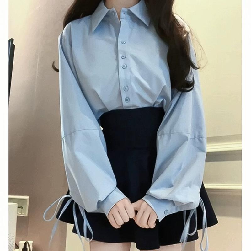  Áo Sơ Mi Bigsize Thiết Kế Kiểu Tay Bồng Buột Nơ Dài Tay Áo Sơ Mi Nữ Nút Cách Điệu Xinh Xắn Chất Vải Lụa Chéo Trơn Mịn Mát Cho Nữ Chuppy  50-95kg - SM170 