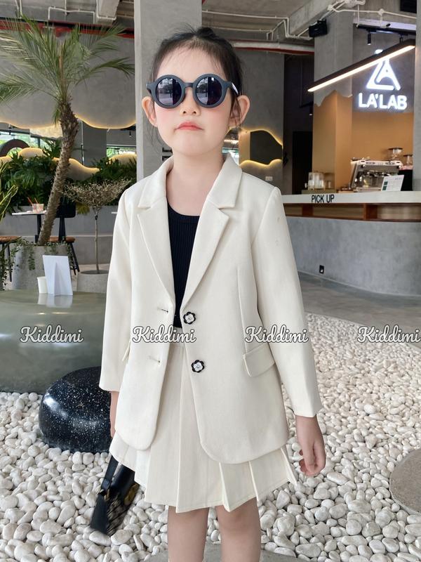 (Set thiết kế chính chủ KIDDIMI) Set áo vest + chân váy (màu kem) cao cấp sang chảnh cho bé gái - KELY SET