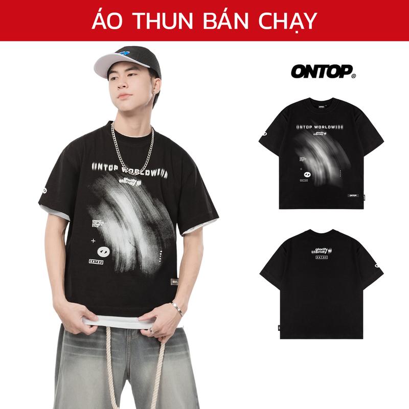 Áo thun đen nam nữ ONTOP form rộng họa tiết cá tính local brand Ripple | O21-T8