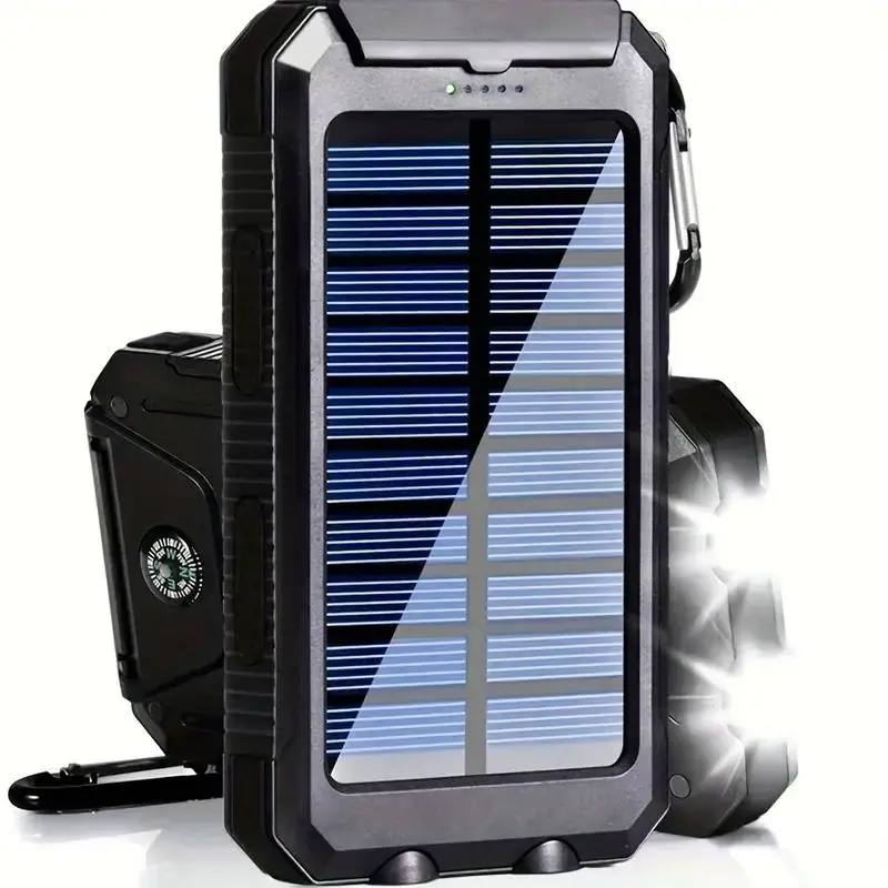 Portable Solar Power Bank, 10000mAh Solar Power Bank with Dual LED Torch Flashlights, Waterproof Power Bank Charger for Outdoor Camping Hiking Emergency Use