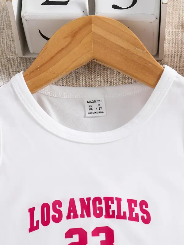 Girl's Letter Print Tank Top & Elastic Waist Shorts Two-piece Set, Casual Sleeveless Top & Shorts for Summer, Kids Clothes for Daily Wear 2
