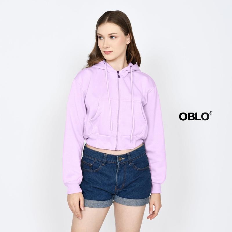 OBLO Hoodie Crop Wanita Fllece All Size Fit Fleece Tebal Zipper 5