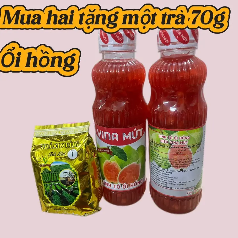 KHUYẾN MẠI  MỘT TRÀ 70G KHI MUA 2  Sinh Tố Trái Cây bất kỳ Vina Mứt 1000ml/ Đào, Dâu ,Ổi , Kiwi, mãng cầu … 7