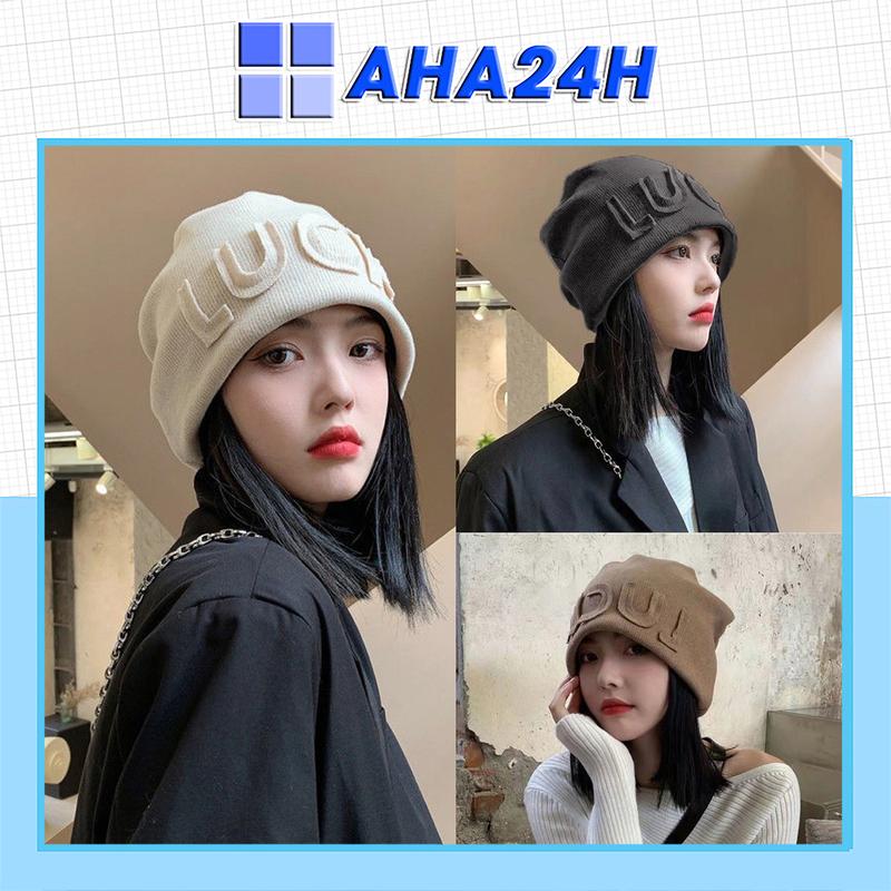 Mũ len trùm đầu thời trang nam nữ thêu chữ LUCK phong cách hot mùa đông AH1933