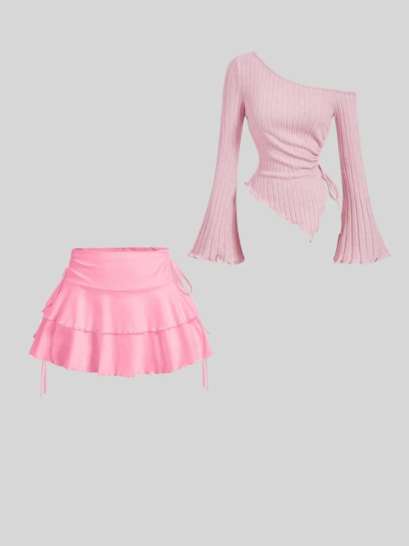 Women's Solid Ribbed Knit Top & Skirt Two-piece Set, Elegant Fashion Casual Long Sleeve Top & Skirt for Daily Outdoor Wear, Women's Clothing for Fall