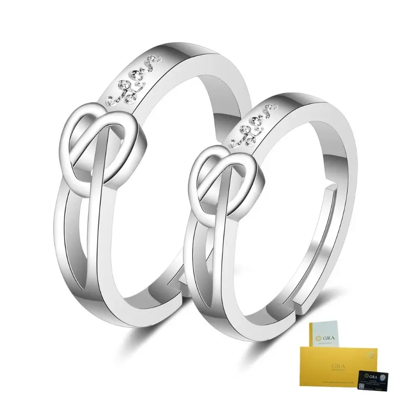 [with Gra Certificate]S925 Silver Carved Love Ring Fashion Hollowed-out Heart-Shaped Truelove Knot Couple Ring