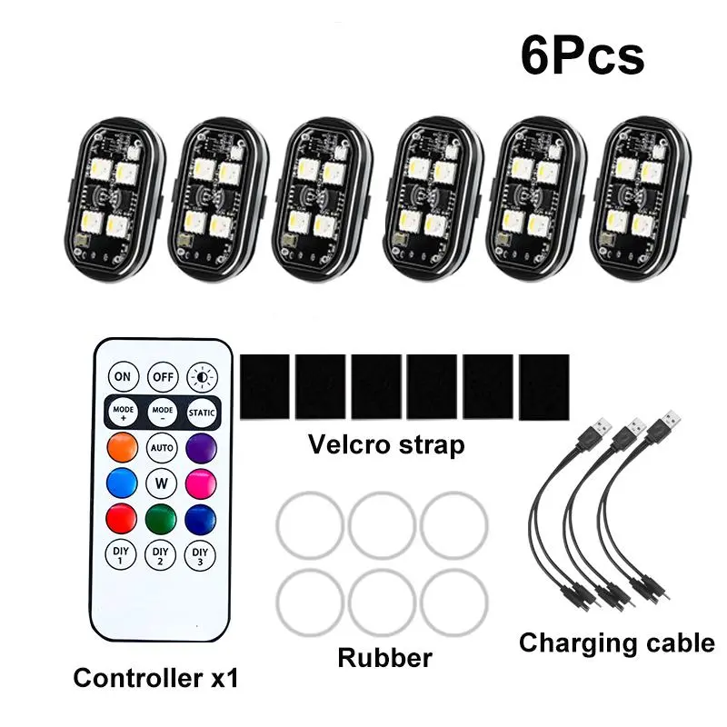 RGB LED Car Strobe Light, Motorcycle LED Flash Position Light, Auto Airplane Helicopter Warning Light, Car Decorative Light 6