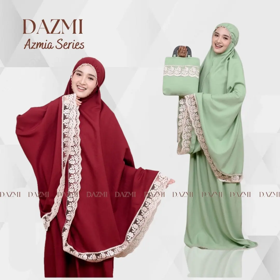 Mukena Dewasa Katun Polos Renda Bordir Azmia Series