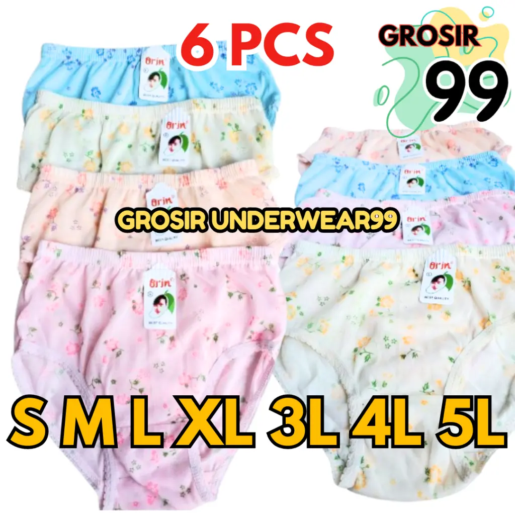 6 Pcs Celana Dalam wanita Orin Motif Bunga Katun Murah GROSIR99