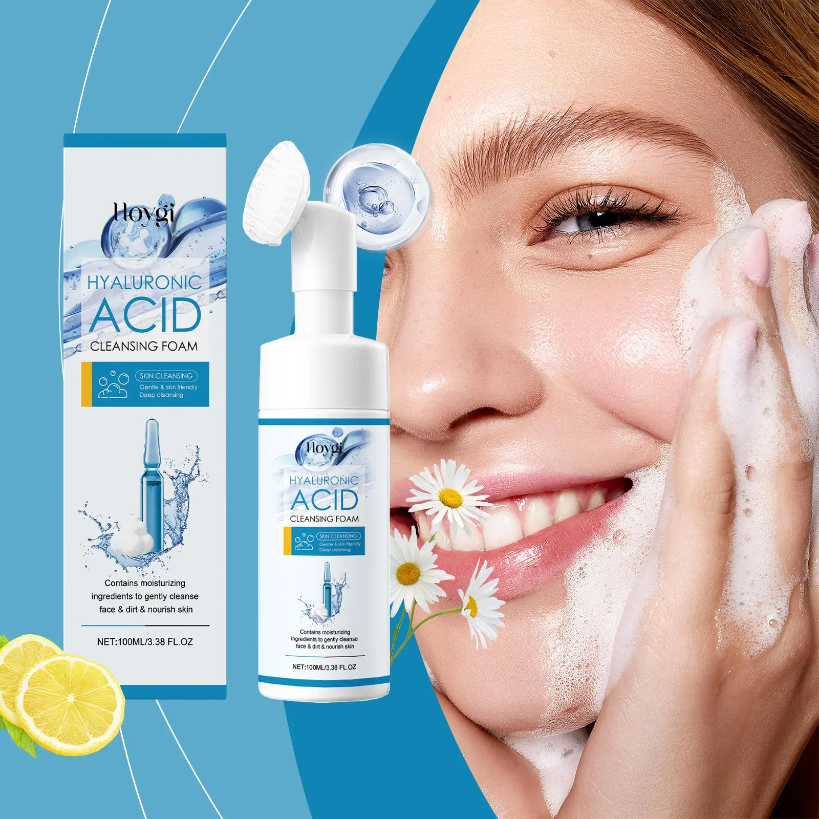 Hyaluronic Acid Facial Cleanser, Gentle Cleansing Foam, Moisturizing Facial Cleanser, Facial Skin Care Product for Women & Men