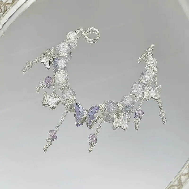 Ins style high beauty butterfly bracelet half bracelet, men's women's trendy temperament, white crystal gift for girlfriends and friends accessories coachella wristbands