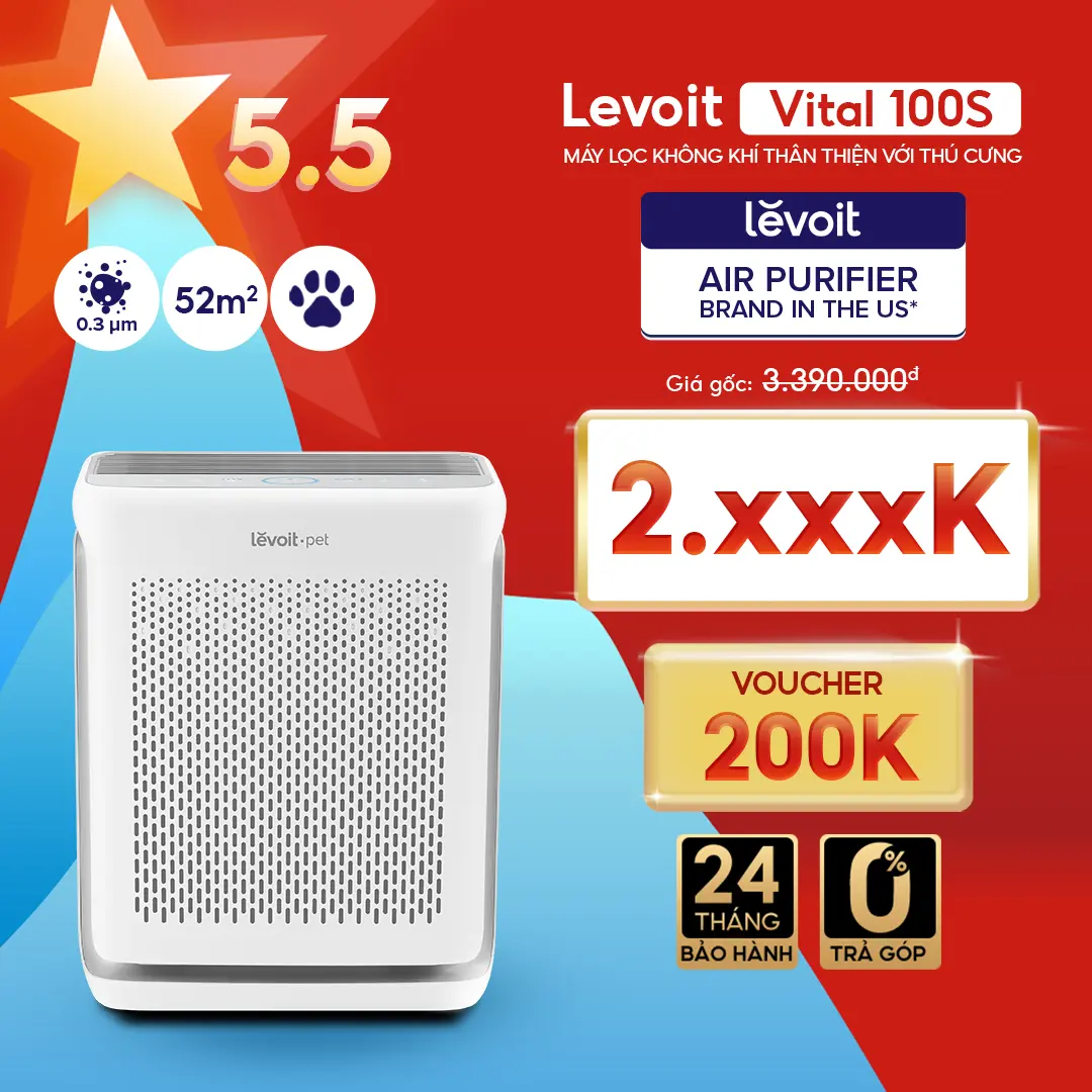 Máy Lọc Không Khí Cho Thú Cưng Levoit Vital 100S 52m2 | Cảm Biến Làm Sạch Không Khí | Điều Khiển Qua App | Bảo hành 2 năm