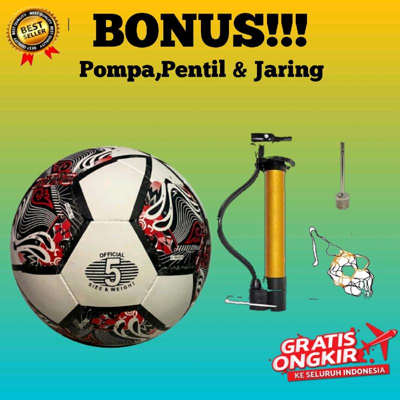 Paket Lengkap Bola Sepak Outdoor Size 5 dengan Bonus Pompa & Pentil Ball / Bola  Kaki No 5 Bahan Tebal 4