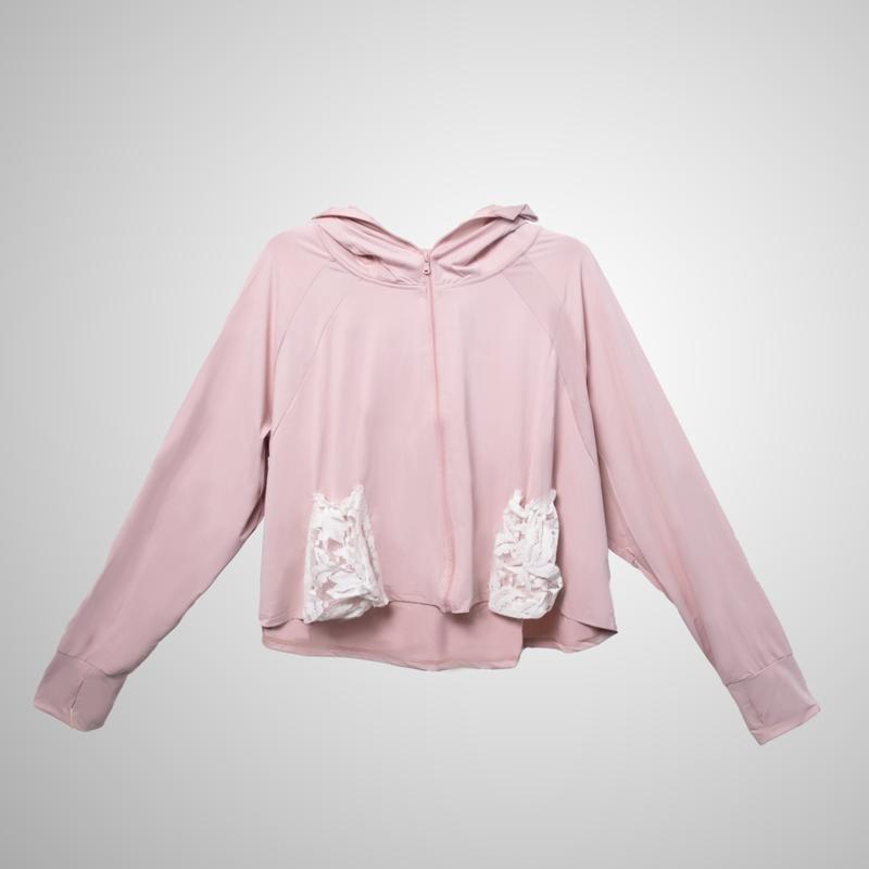 Áo khoác chống nắng form ngắn có 2 túi ren nhỏ áo khoác ngoài croptop nữ SixMoon Women Thun Voi Jacket Tim Nhung