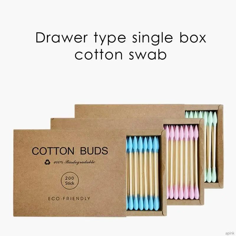200Pcs Bamboo Wooden Cotton Swabs Double Tipped Ear Sticks Cotton Buds Makeup Swab