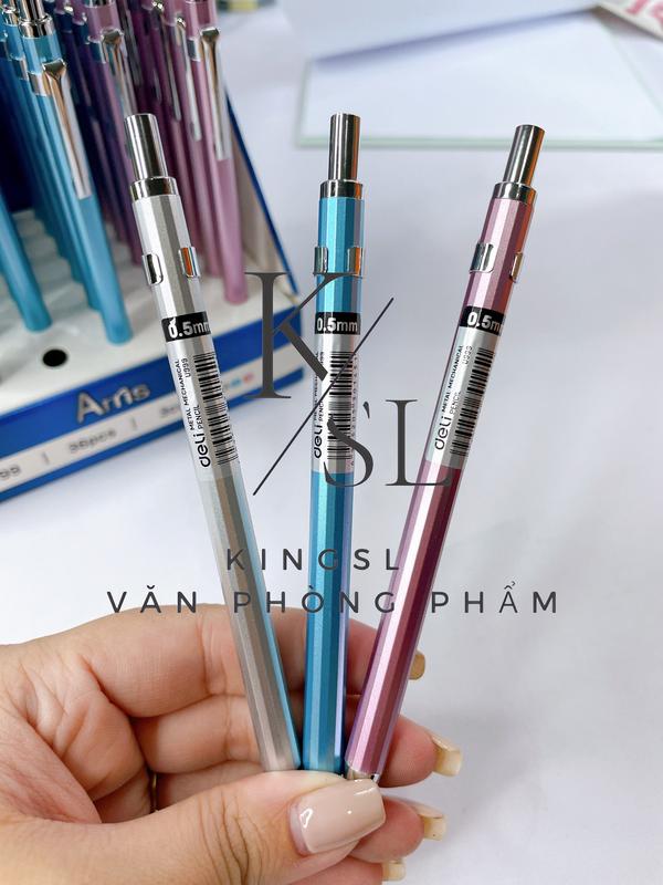 Bút chì kim học sinh Deli kèm đầu tẩy - Ngòi 0.5 0.7mm - Vỏ kim loại không hao mòn chống gỉ- bảo vệ ngòi chì khi sử dụng