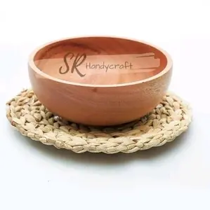 SR Handycraft Mangkuk Kayu Mahoni 14 cm Tinggi 5.5 cm Finishing Biopolish Foodgrade Aman untuk Makanan Desain Cantik dan Tahan Lama