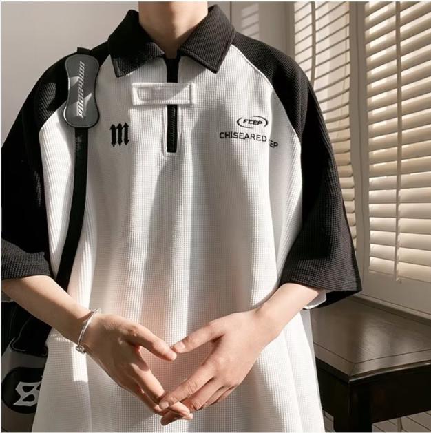 Product Introduction of Men's summer hard rolled short sleeved polo shirt, Japanese and Korean casual style, fashionable, simple, loose, comfortable, versatile men's top 11