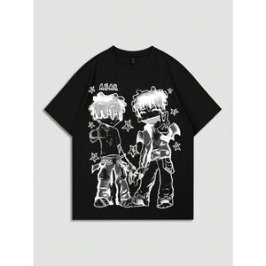 ROMWE MEN Street Life Camiseta de manga corta con estampado de personaje para hombre, uso diario, adecuada para primavera y verano, escuela