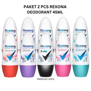 (Paket 2 Pcs) Rexona Deodorant Roll On 45ml Passion Fresh Free Spirit Invisible Dry Power Dry Shower Clean