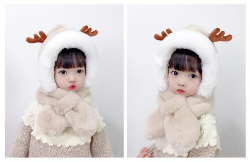 Product Introduction of Winter new children's hat scarf combination male and female children warm plush cute baby deer antler ear protection hat 14