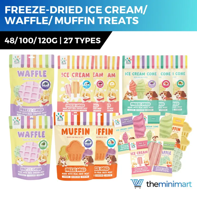 ori  Freeze Dried Ice Cream, Waffle & Muffin LowCalorie Pet Treats (49g/100g)