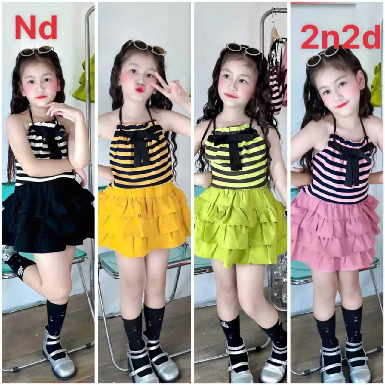 Thời trang Cendy Set áo thun cotton mix chân váy lụa mịn cá tính cho bé gái (10-42kg)