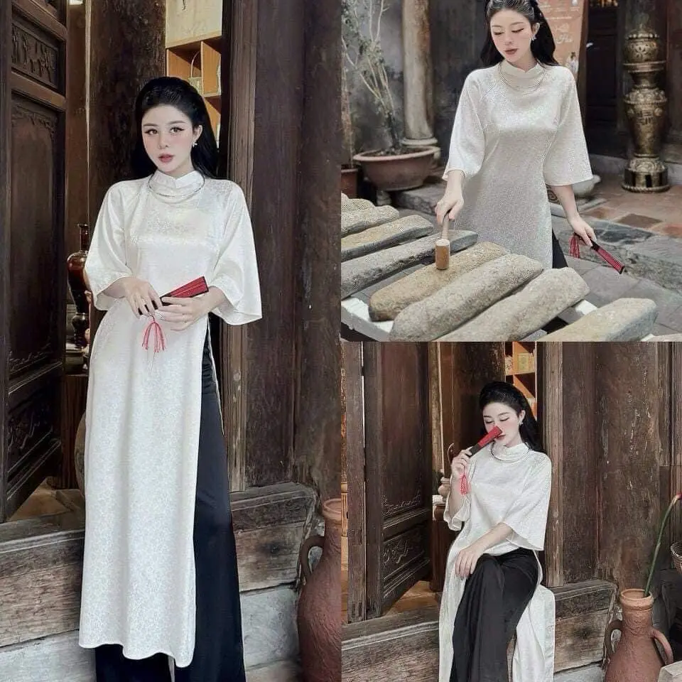 Áo gấm hoa dáng suông tay loe