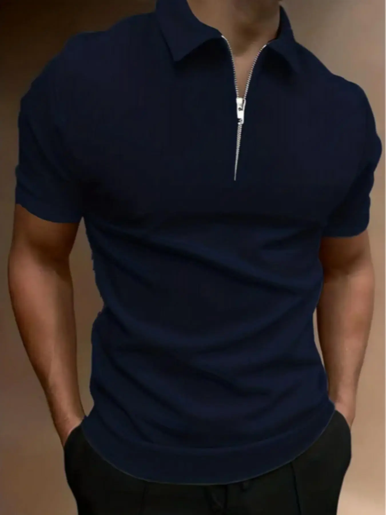 Menswear Summer Clothes Zip Up Half Placket Polo Shirt, Polo Shirts Men, Office Siren Outfits, Regular Fit Casual Short Sleeve Collared Top for Summer, Boy's Red Polo T-shirt, Gen Z Corporate Outfit, School Essentials,  Going Out Tops