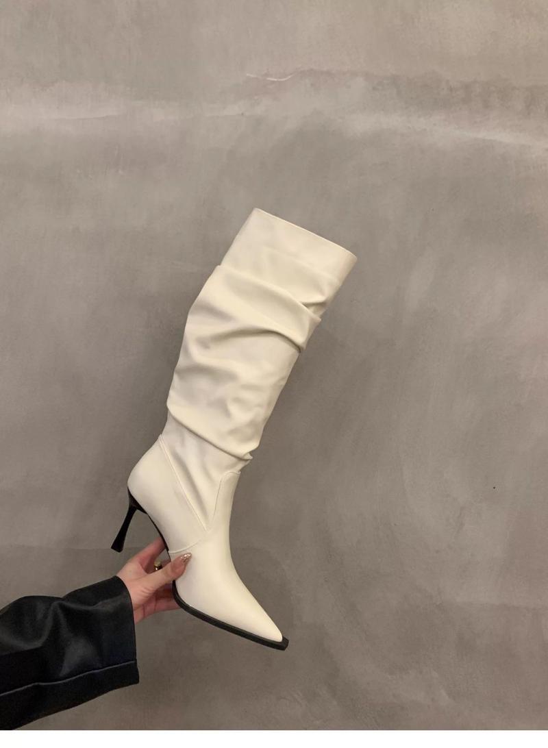 Product Introduction of 2025 Pointed Toe White High-Heeled Western Boots Female Boots New Spring Summer Slimming Pile Style Knight Spring And Autumn Boots 12