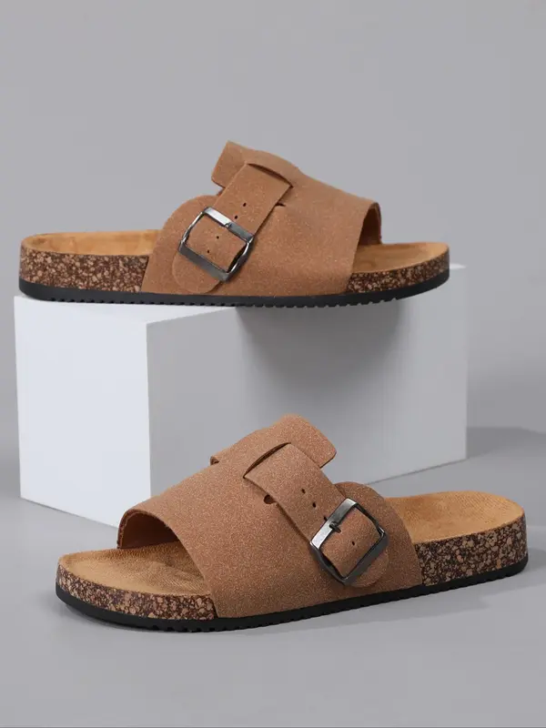 Men's Vintage Cork Design Slide Sandals, Casual Comfortable Breathable Non-slip Slippers for Summer, Fashionable Shoes for Indoor & Outdoor Wear, Boy 6