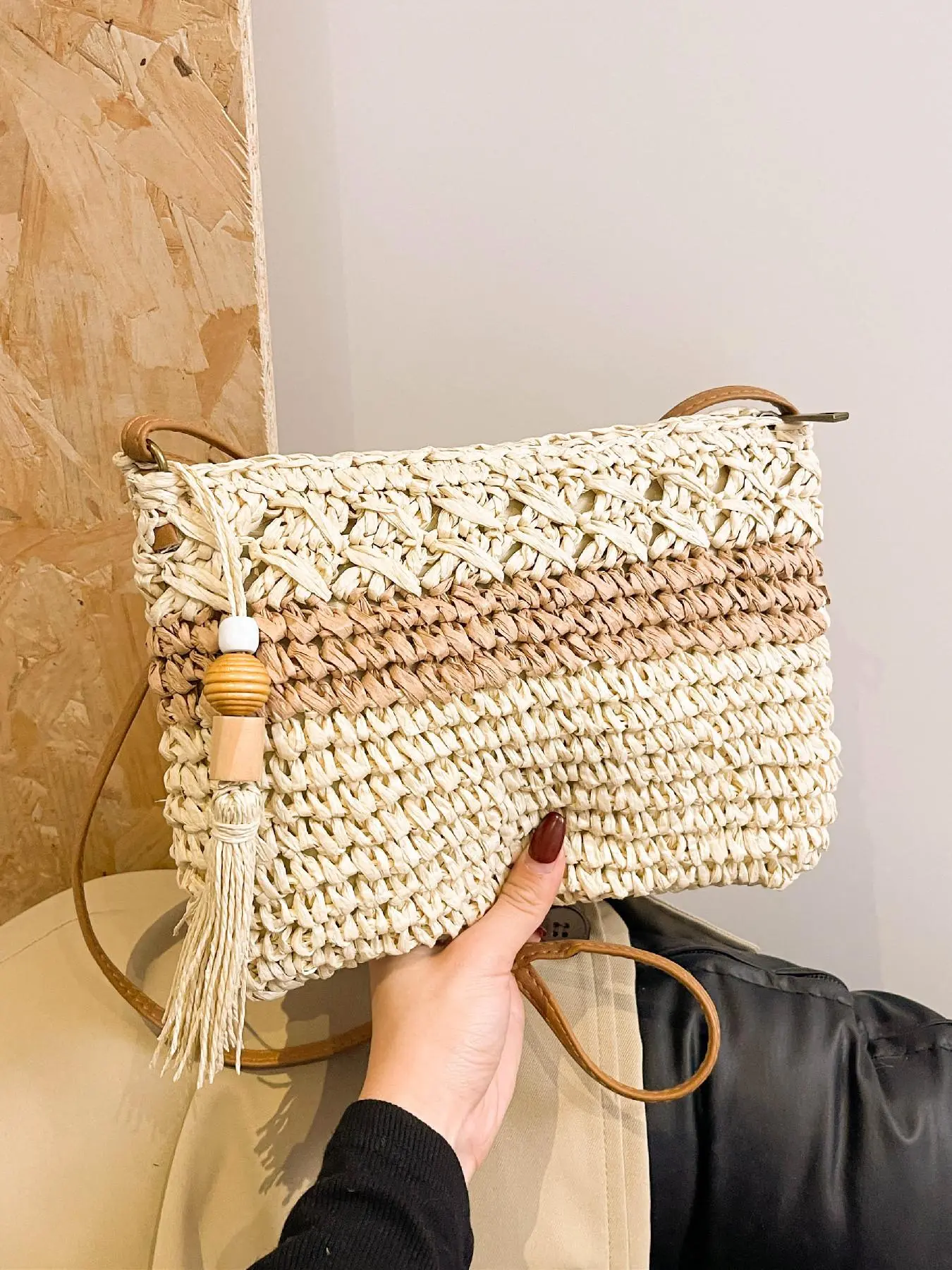 Women's Fashionable Straw Bag, Casual Colorblock Crossbody Bag with Tassel Decor, Trendy All-match Shoulder Bag for Daily Use