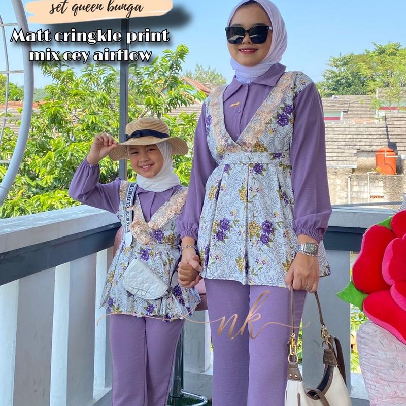 Setcel Couple Ibu dan Anak Ori NK / Set Queen Bunga Baju Wanita Tunik Motif 2