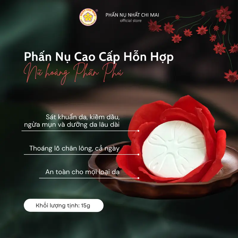 Phấn Nụ Hỗn Hợp Cao Cấp NHẤT CHI MAI TT3 15g - Phấn phủ trang điểm, ngừa mụn và dưỡng da dành cho mọi loại da 0