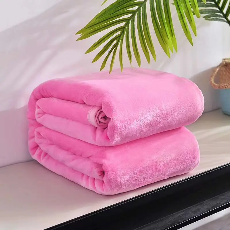 ผ้าห่มสักหลาดเนื้อนุ่ม ผ้าห่มขนแกะปะการัง สีทึบ เหมาะสำหรับฤดูใบไม้ผลิและฤดูร้อน เครื่องนอนบางสำนักงาน ท่องเที่ยว และใช้ในรถยนต์