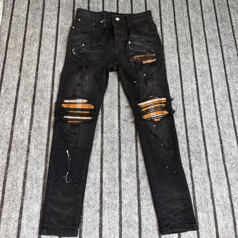 {Ảnh Tự Chụp} Quần Jean Nam Đen Vẩy Sơn Vá Kẻ Cam Mã 5162 Likeau loại 2 Menswear Pants Denim Có Túi