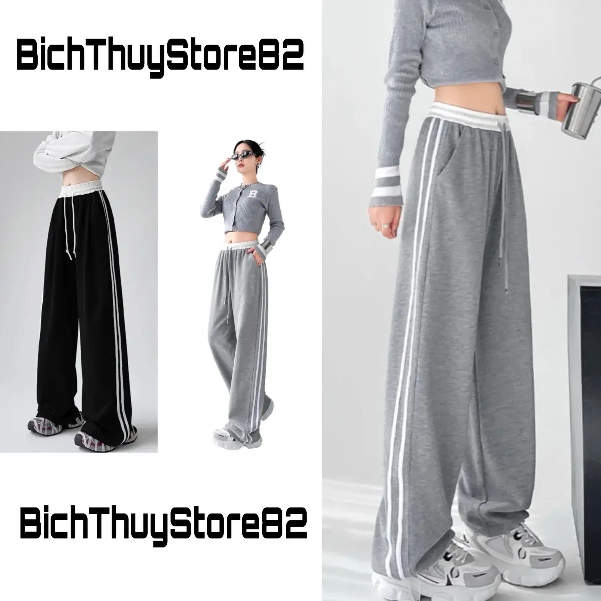 [Nỉ Cao Cấp] Quần Suông Jogger Cạp Trắng Chất Nỉ Ép Hàn Cao Cấp Phối Viền Sọc Thể Thao Sport