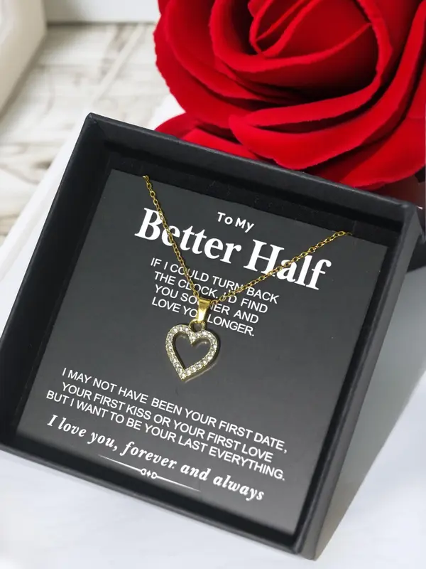 Fashion Heart Shaped Artificial Zircon Pendant Necklace, Stainless Steel Love Matching Necklace Jewelry, with Box, Minimalist Accessories for Gifts 3
