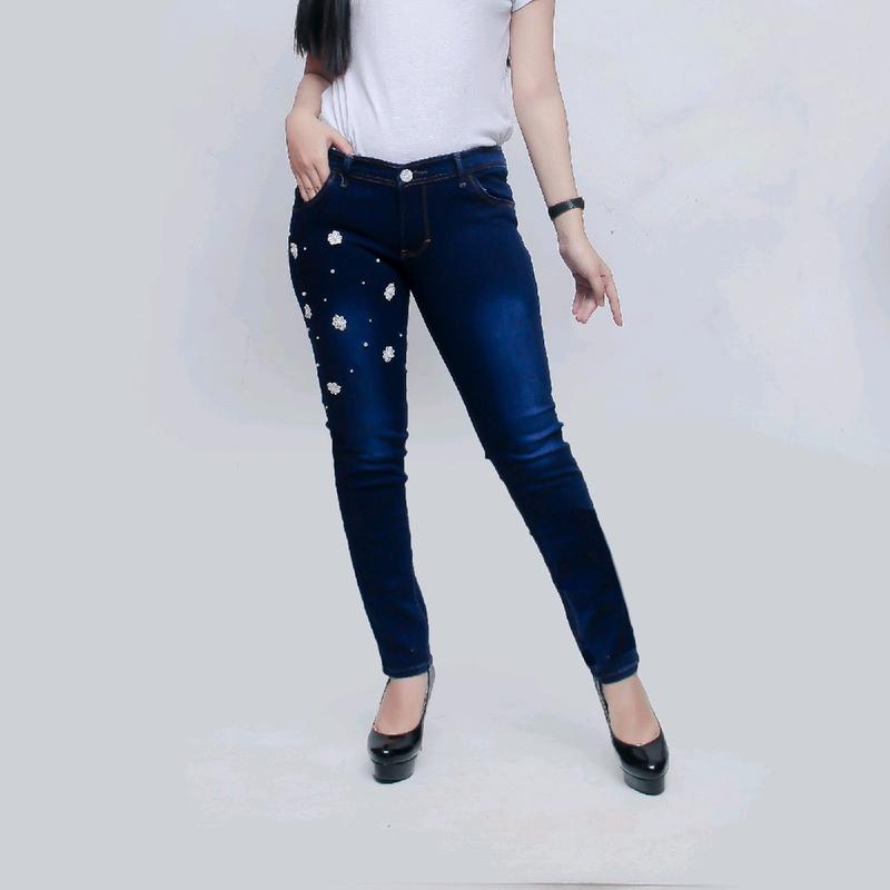 Celana jeans wanita mote bunga Melar Motif 3