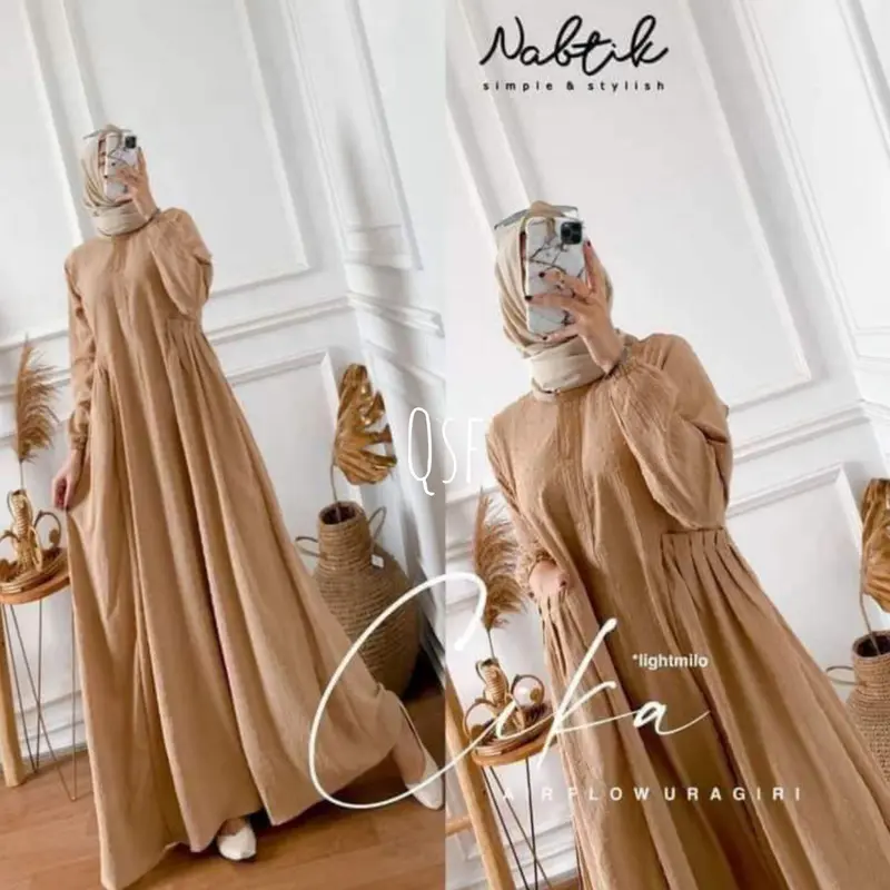 Dauni Store Gamis Terbaru Bahan Crinkle Airflow Polos Mewah 2023 Hitam Putih Navy Cokelat Kantong Lembut Muslim Panjang Kancing Dress Samping Tebal 2